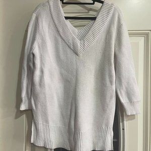 Boston Proper off shoulder double ribbed sweater pure white